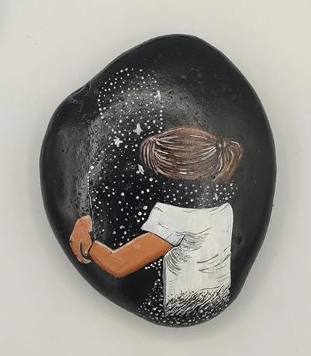 Trauerstein mit Universum Motiv individuell bemalte Steine als Trauergeschenk und Grabdekoration personalisierbarer Gedenkstein mit Spruch und Haarfarben (Braun/Brünette)