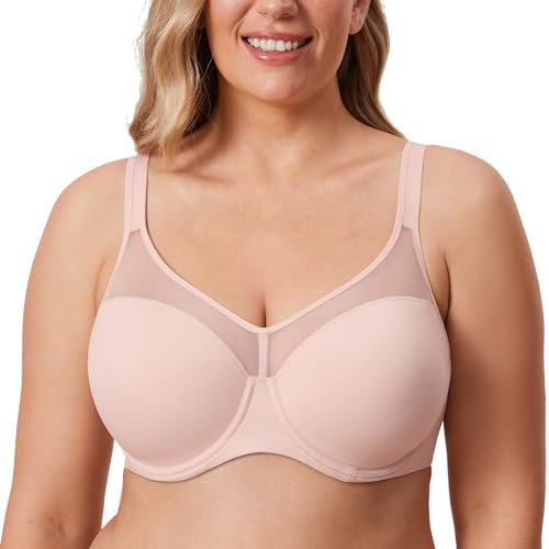 DELIMIRA Donna Reggiseno Taglie Forti con Ferretto Sostegno Copertura Totale Comodo Leggermente Imbottite Rosa Nudo 5E