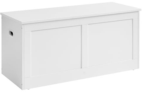 VASAGLE Storage Chest, Storage Bench, Blanket Box with 2 Safety Hinges, Shoe Storage Bench, 40 x 100 x 46.5 cm, for Hallway, Bedroom, Living Room, Cloud White LSB164W01