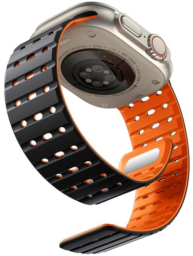 Bandsportig magnetisk rem kompatibel med Apple Watch-rem 45 mm 44 mm 46 mm 49 mm 42 mm, mjukt silikon sportband för Apple Watch Ultra 3/2/1/SE/iWatch serie 11 10 9 8 7 6 5 4 3 2 1 kvinnor män, svart