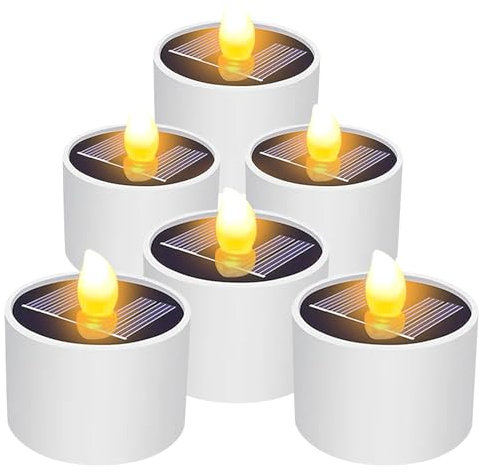 NEOVSUNY Candele solari per esterni, candele solari per esterni, tremolanti, luce solare impermeabile, per giardino, campeggio e decorazione per la casa, confezione da 6 (bianco caldo)