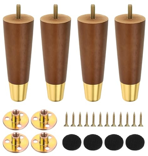 QUARKZMAN 6 Zoll Holzmöbelbeine, Set mit 4 runden Ersatzfüßen aus Holz für Sofa, Schrank, Kommode, Stuhl, Ottomane, Tisch, Braun