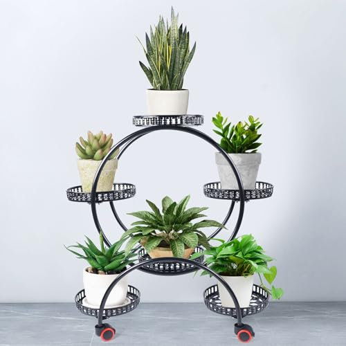 TAPMING Soporte de metal para plantas de 6 niveles, estantería para plantas, escaleras para plantas, oficina, patio, macetas, soporte para flores, escalera exterior para esquina de habitación, salón,