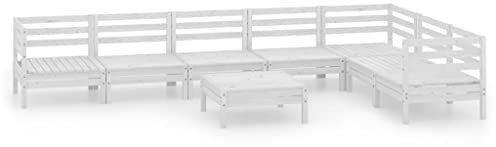 WEMYUFURN 8-TLG. Garten-Lounge-Set Massivholz Kiefer Weiß, Outdoor-Sitzgruppe, Terrassen-Lounge-Set, Garten-Couchgarnitur - Wetterbeständig, Komfortabel - für Terrasse, Garten und Balkon