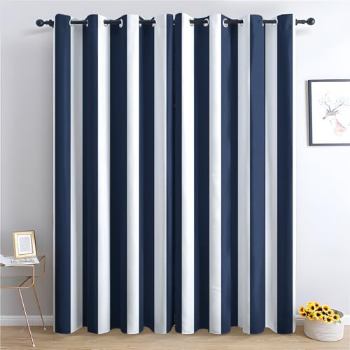 SZLYZM Vorhänge Blau Weiß Gestreift, Verdunkelungsvorhang 2er Set - Vorhang Blickdicht Nautisch Maritim Muster, Thermovorhang für Deko Wohnzimmer Schlafzimmer, Gardinen mit Ösen 175x140 cm (HxB)