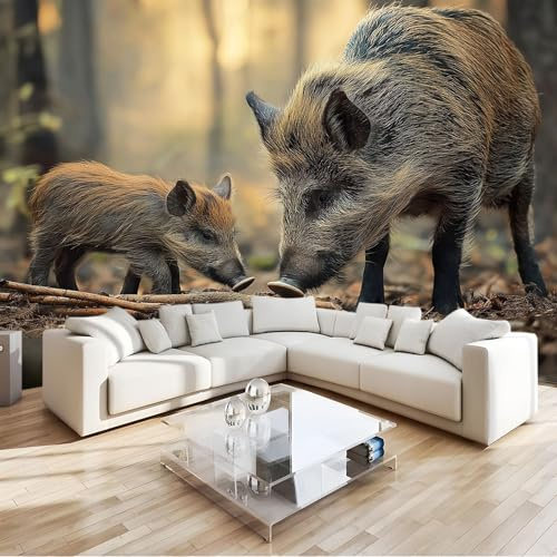 Générique Papier Peint Forêt Faune Sanglier 3D Panoramique Murale Salon 200x140 cm Papier Peint intissé pour Chambre Salon Personnalisé Décoration Murale
