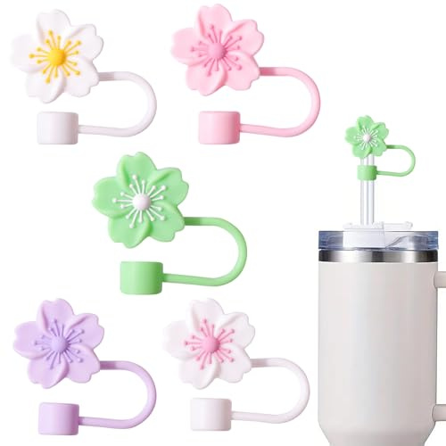 5Pcs Silicone Straw Toppers, 10mm Dust-Proof, Reusable, Compatible with Stanley Cup 30&40 Oz Tumbler, Straw Cover Cap