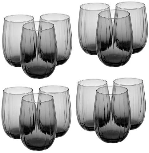 Queensway Home & Dining 12-Piece Coloured Glass Tumbler Set - Stylish, Durable Drinkware for Cocktails, Juices & Everyday Use - 380ml Dark Grey Dishwasher Safe Glasses