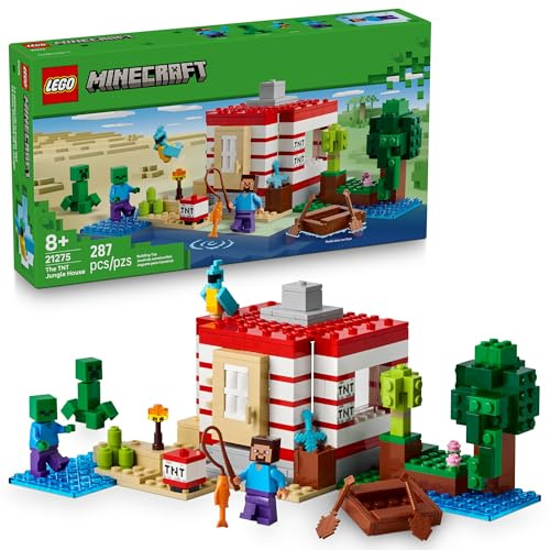 LEGO 21275 Minecraft Das TNT-Dschungelhaus – Kreatives BAU- & Spielset mit Sprengfunktion, 3 Figuren & Zubehör, Geschenkidee für Kinder ab 8 Jahren
