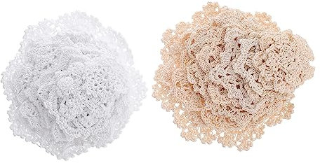 NUOBESTY Set Mit 24 Gehäkelten Blumenapplikationen – Baumwollverzierungen Zum Basteln Als Haarschmuck Und Zur Dekoration
