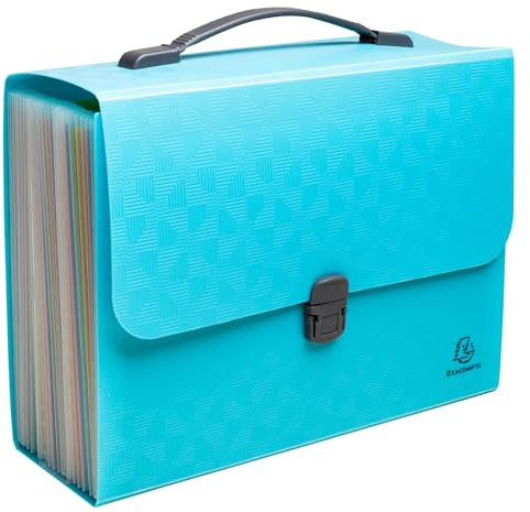 Exacompta - Ref. 55699E – 1 Fächermappe mit Griff Pop'N Co – Deckel aus recyceltem Polypropylen – Innenseite aus PP – Verschluss mit Druckknopf – 24 Fächer – Maße: 33 x 29 cm – Farbe Cyan