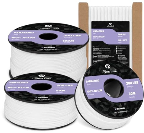 Abma Cord Paracord 2mm 15m Cuerda Nylon 3 Hebras Tipo I | Max 90kg (200lbs), Bricolaje, Camping, Al Aire libre, Camping