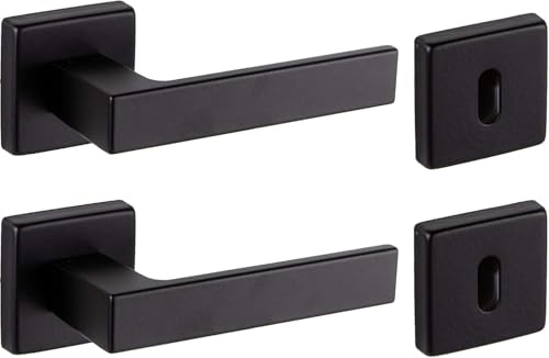 Brackle Maniglia AURA Per Porte Interne Stile Moderno Modello Quadrata (Nera)