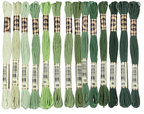 PATIKIL 14Stk Stickgarn, je 8m, 6fädig, Polyester Grasgrün