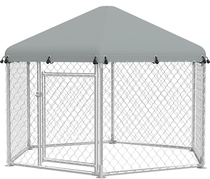 FIVMEN Hühner Freilaufgehege 2,1x1,9 m Hühnerstall Hühnerhaus Verzinkter Stahl mit Sonnenschutz Dach,Tür & Riegel Stabil Geflügelstall Hühnerkäfig Kleintierstall
