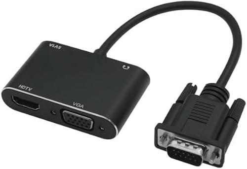 FANTIA Adaptateur VGA vers HDMI, répartiteur VGA 2 en 1 avec convertisseur audio de 3,5 mm, support double écran pour projecteur HDMI