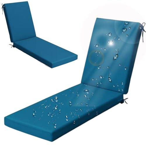 Sonnenliege Auflage 183x53x8cm, Wasserfeste Liegenauflage Outdoor, Auflage Gartenliege Wasserdicht, Auflagen für Gartenliegen, Polster Liege, Liegen Auflagen mit Bändern und Waschbar Bezügen, Blau