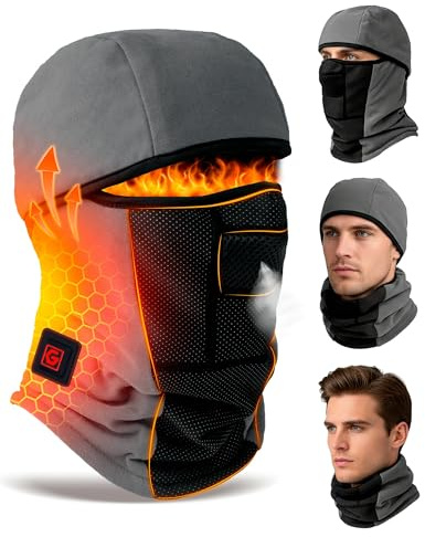 Heated Balaclava Gear Valentine Gifts for Men Women Hunting Fishing Ice Snowboarding Motos Ski Hiking Motorcycle Biking Cycling Outdoor Bicicletas Winter Cold Weather Accessories Accesorios Dark Grey