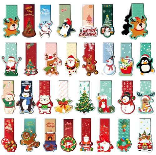 Magnetisches Lesezeichen, 30 Stück, magnetische Lesezeichen für Weihnachten, Weihnachtsmann, Rentier usw., Lesezeichen für Kinder, Buchliebhaber, Studenten