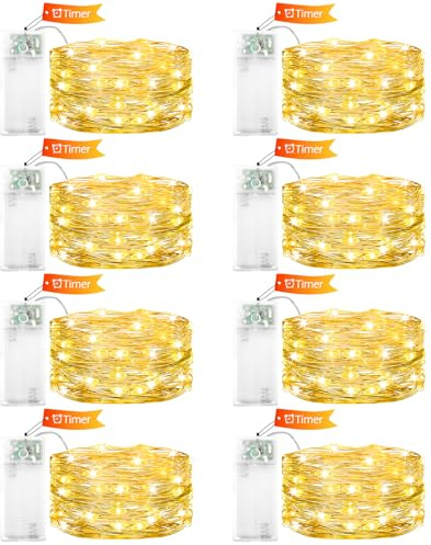 ENLACE 8 Stück LED Lichterkette Batterie mit Timer, 2M 20 LED Micro Kupferdraht Lichterkette Batteriebetrieben, Warmweiß Lichterketten für Weihnachten, Halloween, Innen Außen Dekoration