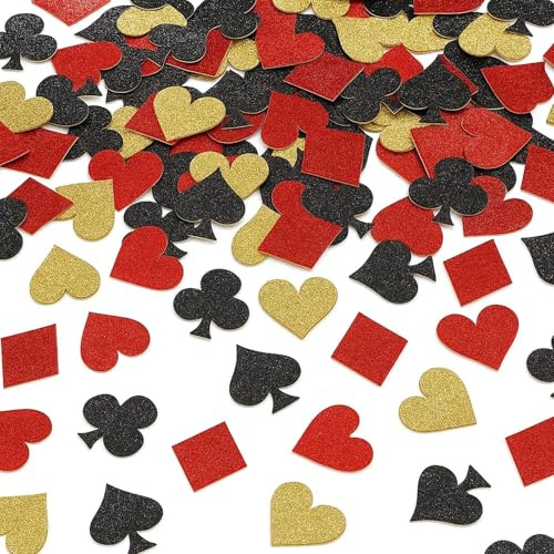 200 Stück Poker Konfetti, Casino Deko, Las Vegas Party Streudeko | Casino Poker Konfetti, Bar Dekoration Confetti, 5 Verschiedene Designs für Pokerpartys und Tischdekoration