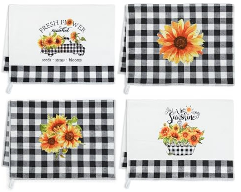 Cosiesnest 4 Pezzi Asciugamani Cucina Strofinacci Cucina 40 * 60cm Strofinacci da Cucina Burrazzi da Cucina Assorbenti e Resistenti Tea Towels Asciugamano Asciugapiatti (Girasole)