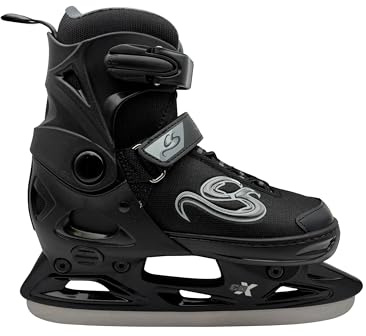 Cox Swain verstellbare Schlittschuhe Crystal, Eislaufschuhe für Kinder, Jugendliche und Erwachsene bis 100KG, vorgeschliffene Edelstahlkufe, Softboot, Black/Blue Gr. XS (29-32)