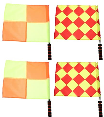 POPETPOP Banderas de Juez de Línea para Árbitro de Fútbol 4 Piezas con Diseño a Cuadros 2 Cuadros Grandes Portátiles Alta Visibilidad para Partidos Rugby y Atletismo