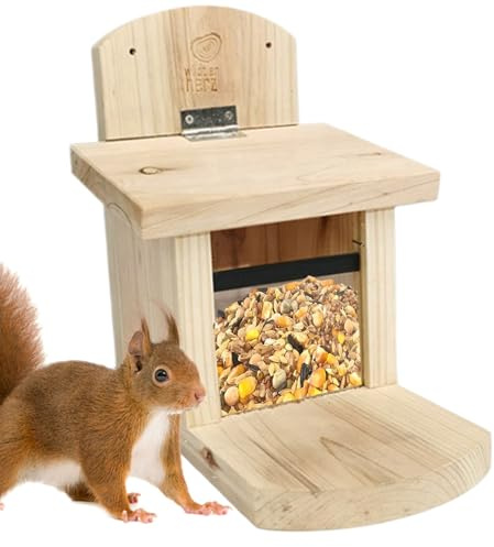 Mangiatoie Per Scoiattoli | Casa Dispenser In Legno,Tetto Antirodentizio e Tavola Lunga 38 cm,Per Animali Domestici Fauna Selvatica Cibo Giardino Cortile Patio Finestra