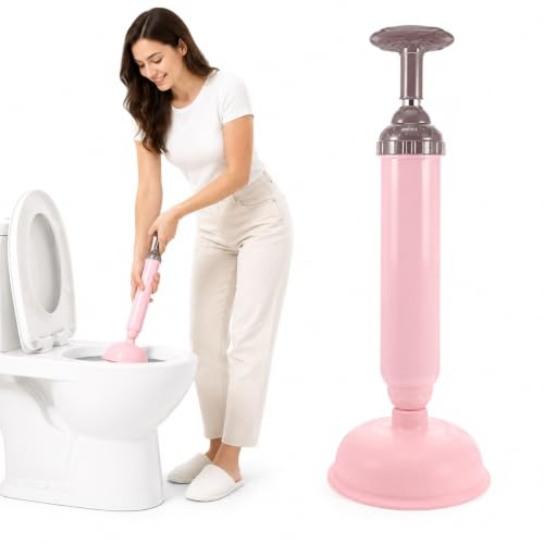 Beavorty Toilet Plunger Heavy Duty - High Pressure Vacuum Pneumatic Blower | Pink Unblocker Cleaner with Ergonomic Long Handle, Strong Rubber Suction Cups for Bathroom Sink Sewer Unclogging Tools