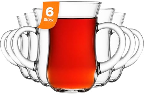 NORDIC SCHILLER Keyif Teeglas mit Henkel 145 ml – 6er Set, Türkische Teegläser aus Glas, Spülmaschinengeeignet, Hitzebeständig, Elegantes Design für Tee & Heißgetränke