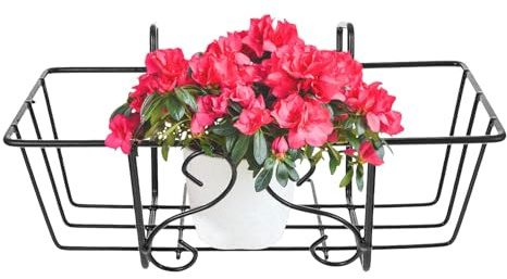 ADOCARN Portafiori da Balcone in Ferro Nero, Supporto Appeso Quadrato per Vasi e Bonsai, Facile Installazione, per Giardino e Cortile