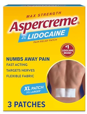 Aspercreme Lidocaine Pain Relief Patch XL for Back, Neck & Shoulder Pain, Topical Patches with Max-Strength 4% Lidocaine & Flexible Fabric Numbs Away Pain, 3 Ct.