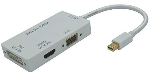 thunderbolt to hdmi 4k for HDMI DVI VGA Adapter, Mini DP DisplayPort to HDMI DVI two 4K 3in1adaptor,BILIN LINK DP to HDMI with Gold-Plated Connector Compatible for Macbook Pro Mac B(rectangle) (white)
