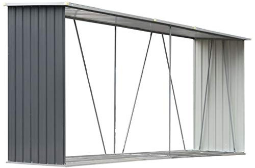 Festnight Abri de Stockage Abri de Chauffage de Bois Acier Galvanisé Gris (330x84x152 cm)
