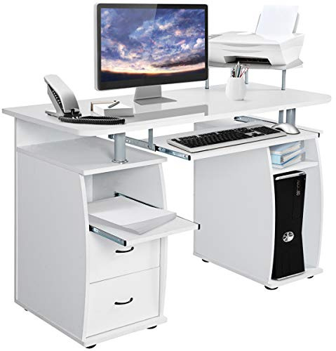 COSTWAY Mesa de Ordenador con Cajones Escritorio Computadora Mesa de Trabajo para Oficina Hogar (Blanco)