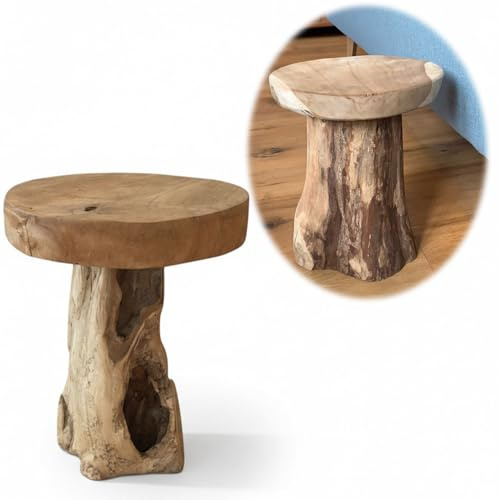 LS-LebenStil Beistelltisch Baumstamm 30cm Teakholz Braun Massivholz Ethno Kleiner Couchtisch Nachttisch Sofatisch Wohnzimmertisch Deko Hocker