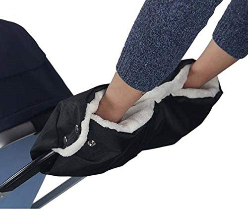 MIAOZHANG Kinderwagen Handwärmer Lenker Handschuhe, Nylon Plüsch Futter Handschuhe Universalgröße für Kinderwagen Buggy Radanhänger, Wasserfest und windfest (Schwarz)