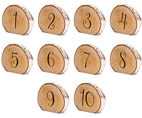 Hochzeit Tischnummern Birkenscheiben (Durchmesser 11 cm) Party Dekoration Rustikal Holz Set wählbar (1-20)