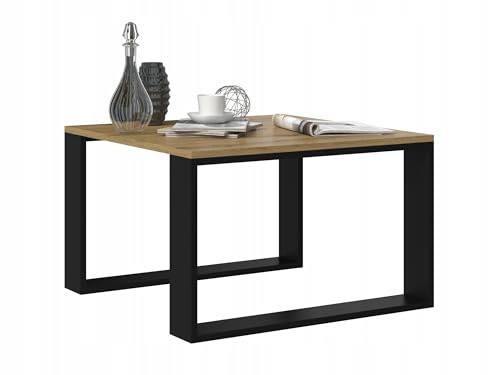 Capability Modern Mini Handwerker Couchtisch, Wohnzimmer, Modern, Quadratisch, Schwarz, 67x67x40 cm, Kratzfest, Handwerkliche Eiche