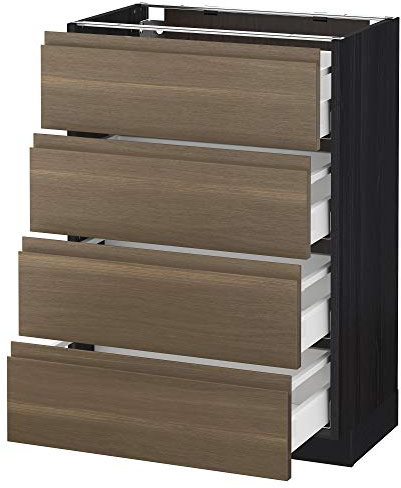 METOD/MAXIMERA Base de cabine 4 tiroirs 60 x 39,1 x 88 cm noir/Noxtorp Noyer