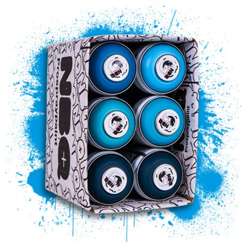 NBQ Pack de pintura en spray acabado mate Street Art restauración decoración DYV Graffiti baja presión (azul, 12)