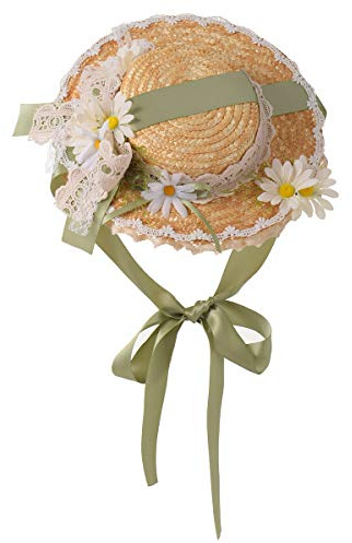 Girls Women Tea Party Sun Hat Lace Ribbons Straw Hats (Purple) (Light green) (Light green)