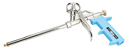 Ferrestock FSKPOL001 Pistola per schiuma poliuretanica, corpo in alluminio, rivestimento in nichel, grilletto a pressione, flusso regolabile, vite di regolazione in ottone, impugnatura ergonomica