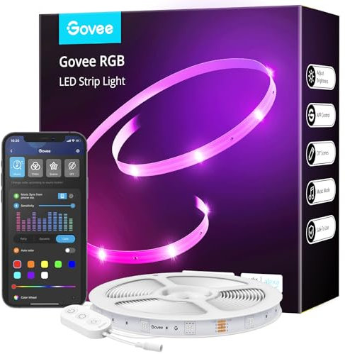 Govee LED Strip Smart RGB WiFi LED Streifen 15m, Lichterkette Band App Steuerung WLAN mit Alexa und Google Assistant, Musik Sync Farbwechsel DIY Deko für Schlafzimmer Küche Wohnzimmer