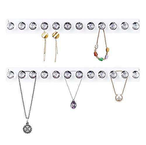 Baoswi 2 Pack Necklace Hangers Acrylic Necklaces Holder Wall Mounted Jewellry Organiser Hanging with 12 Diamond Shape Hooks, Jewellry Hangers for Necklace, Gift for Girls Women
