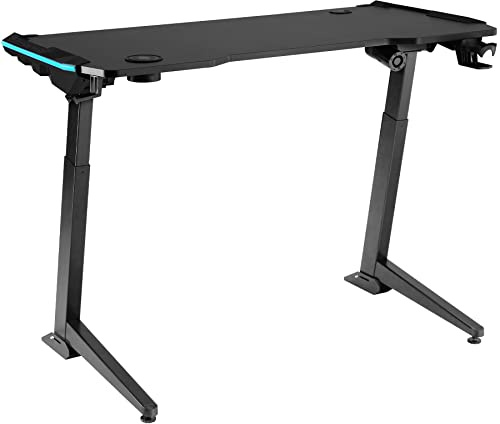 tectake® elektrisch höhenverstellbarer Schreibtisch, Schreibtischgestell höhenverstellbar, elektrischer Schreibtisch, PC Tisch, Möbel Arbeitszimmer, Platte und Tischbeine Metall schwarz Carbon mit LED