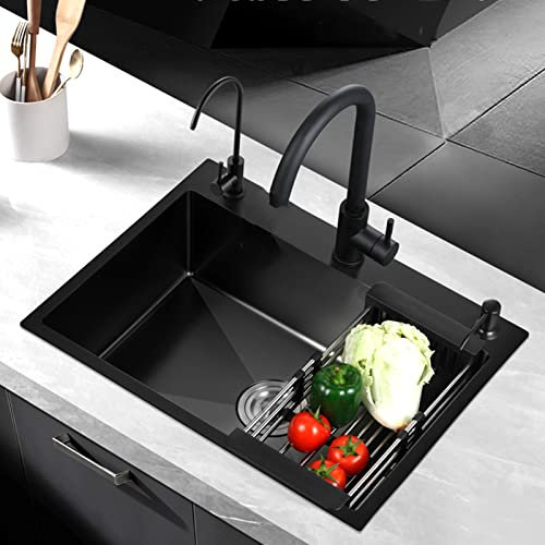 Yadlan Fregadero Bajo Encimera 50cmx40cm, Fregadero Cocina Un Seno con Escurridor, Acero Inoxidable Fregaderos De Un Seno, Fregadero De 1 Cubeta, Triple Posibilidad De Instalación