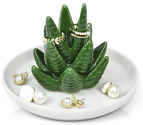 LIFKOME Cactus Anneau Titulaire Plat pour Bijoux en Céramique Succulente De Bijoux en Céramique Succulente Porte-Anneaux Organisateur Affichage Décoratif Bibelot Plat pour La
