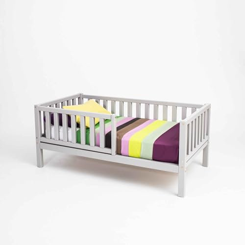 Sweet Home FROM WOOD Kinderbett Rausfallschutz - Holz Bettgestell mit Lattenrost & Abnehmbaren Schutzgittern - Robustes Kinder Bett für Jungen & Mädchen - Kiefer Massiv (Grau, 200x120cm)